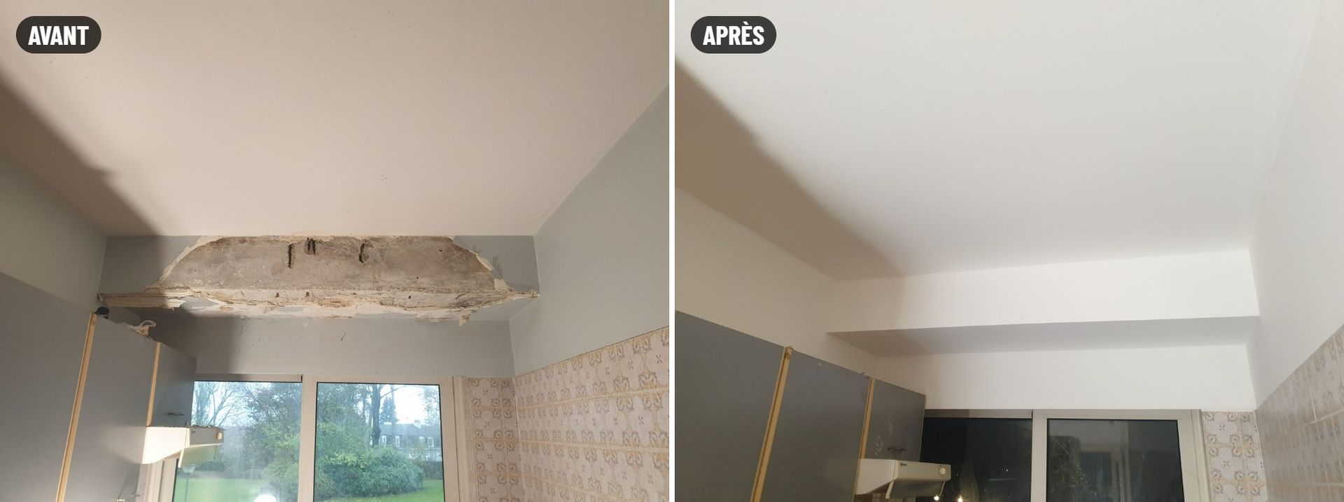 Avant / après : Réparation d'un plafond et peinture, Laeken